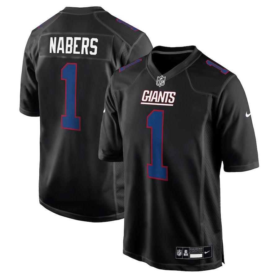 Men New York Giants #1 Malik Nabers Black 2025 Nike Carbon Fashion NFL Jersey